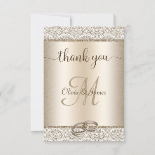 Carte De Remerciements Élégant Champagne Damask Monogram Mariage