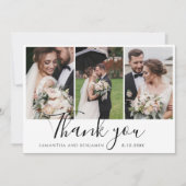 Carte De Remerciements Élégant Chic 3 Mariage Photos Script (Devant)