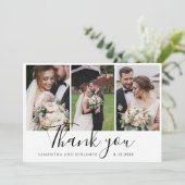 Carte De Remerciements Élégant Chic 3 Mariage Photos Script (Debout devant)