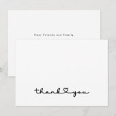 Carte De Remerciements Élégant Chic Cœur en écriture Noir Blanc (Devant / Derrière)