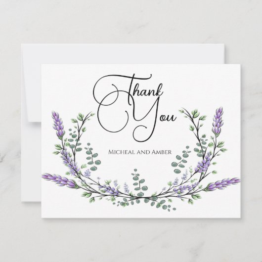 Carte De Remerciements Élégant chic lavande eucalyptus (Devant)