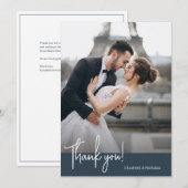 Carte De Remerciements Élégant chic Mariage bleu de marine moderne (Devant / Derrière)