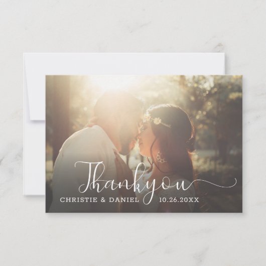 Carte De Remerciements Élégant Chic Mariage Photo Script Lettre Manuscrit (Devant)