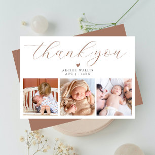 Carte De Remerciements Élégant Chic Mocha Trois Photo Baby Shower