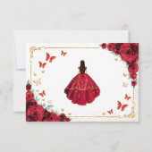 Carte De Remerciements Elegant Chic Red Roses Gold Quinceanera (Dos)