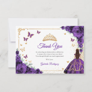Carte De Remerciements Élégant Chic Roses Violettes Or Quinceanera