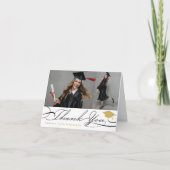 Carte De Remerciements Élégant Chic Script Graduation Cap 2 Photo Grad (Devant)