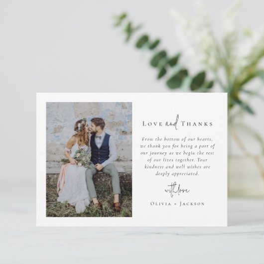 Carte De Remerciements Élégant Chic Script Love and Thanks Photo Mariage (Debout devant)