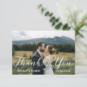 Carte De Remerciements Élégant Chic Script Love Heart Mariage Photo (Debout devant)