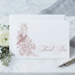 Carte De Remerciements Élégant Chinoiserie Rose Nature Oiseaux Mariage Cé