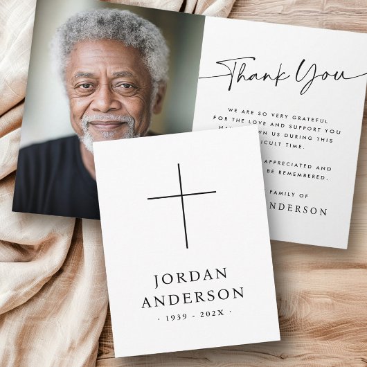 Carte De Remerciements Elégant Christian croix nom date funéraire photo