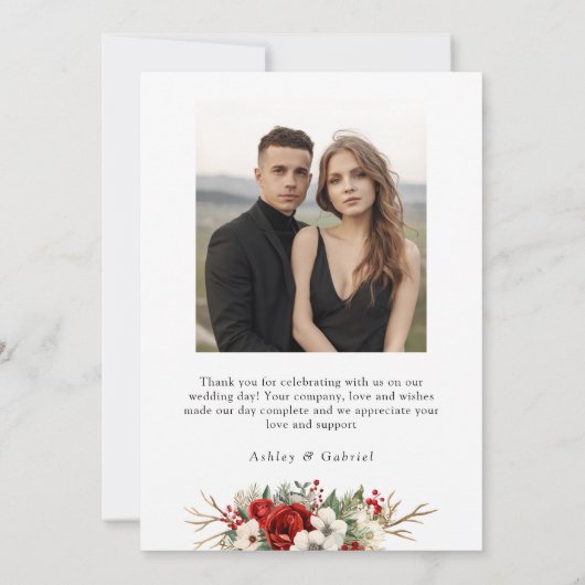 Carte De Remerciements Elegant Christmas Red Damask Floral (Dos)