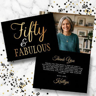 Carte De Remerciements Elegant Cinquante et Fabuleux ! Photo d'anniversai