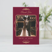 Carte De Remerciements Elegant Classic Burgundy Photo Wedding  (Debout devant)