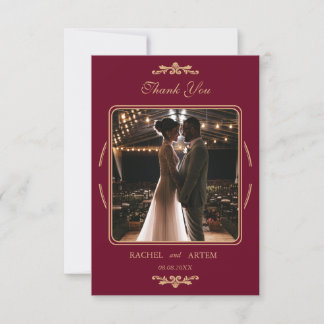 Carte De Remerciements Elegant Classic Burgundy Photo Wedding 