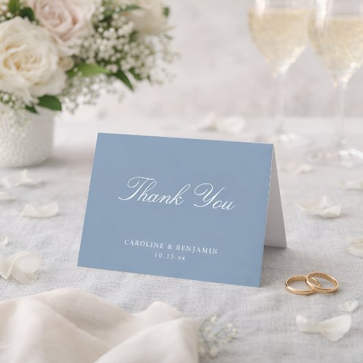 Carte De Remerciements Elegant Classic Script Wedding Dusty Blue Folded