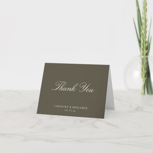 Carte De Remerciements Elegant Classic Script Wedding Olive Brown Folded (Devant)
