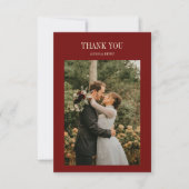 Carte De Remerciements Elegant Classic Script Wine Red Wedding Photo (Devant)