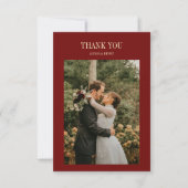 Carte De Remerciements Elegant Classic Script Wine Red Wedding Photo (Devant)
