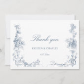 Carte De Remerciements Élégant classique Dusty Bleu Français Floral (Devant)