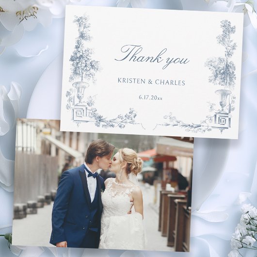 Carte De Remerciements Élégant classique Dusty Bleu Français Floral