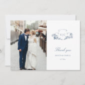 Carte De Remerciements Élégant classique Dusty Bleu Français Floral (Devant)