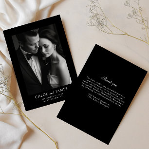 Carte De Remerciements Élégant Classique Formel Photo de Mariage Noir