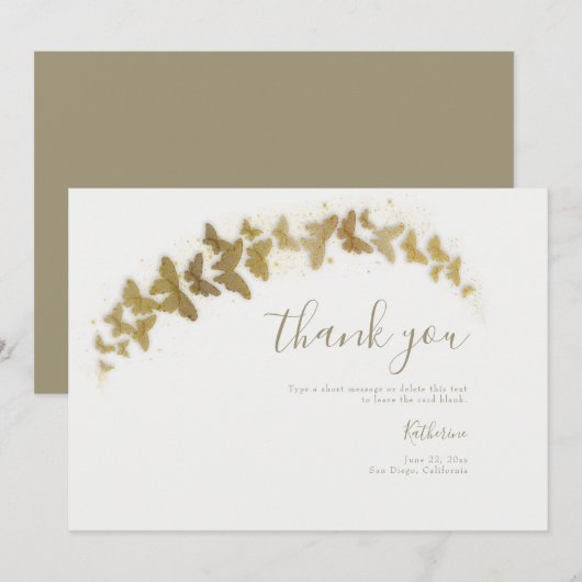 Carte De Remerciements Élégant Classy Classy Gold Butterflies Boho Bridal (Devant / Derrière)
