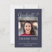 Carte De Remerciements Élégant Classy Script Graduate Photo Bleu (Devant)