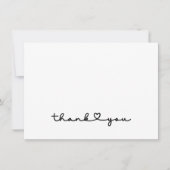 Carte De Remerciements Élégant cœur de script noir et blanc chic (Devant)