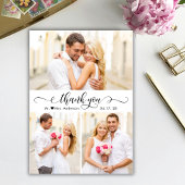 Carte De Remerciements Élégant Collage Photo Mariage Écriture Calligraphi