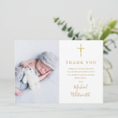 Carte De Remerciements Élégant Collage Photo Signature Script Baptême (Debout devant)