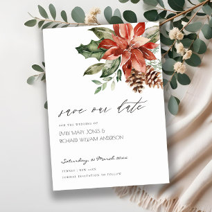 Carte De Remerciements Élégant cône de pin Poinsettia Enregistrer la cart