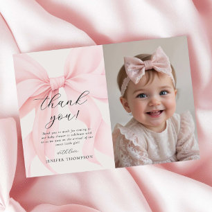 Carte De Remerciements Elégant Coquette Rose Bow Girl Baby shower photo