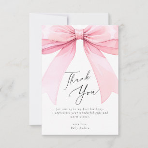 Carte De Remerciements Elégant Coquette Rose Bow Premier anniversaire