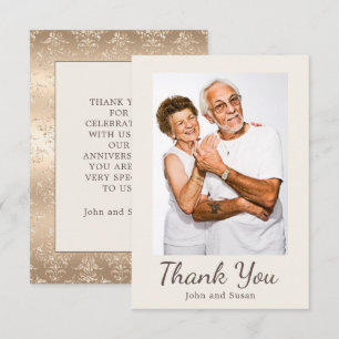 Carte De Remerciements Élégant Crème de Damas Or Mariage Anniversaire
