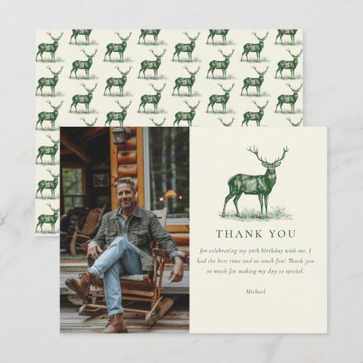 Carte De Remerciements Elégant Deer Hunter Green Anniversaire (Devant / Derrière)