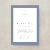 Carte De Remerciements Elegant Dusty Blue Cross Boy First Communion
