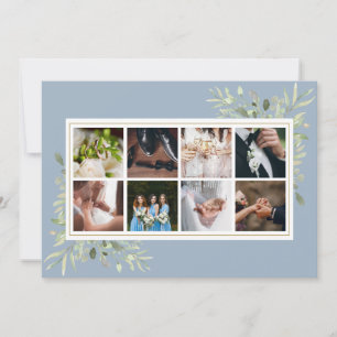 Carte De Remerciements Elégant Dusty Blue Green Photo Collage Mariage