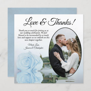 Carte De Remerciements Elégant Dusty Blue Rose Oval Photo Mariage