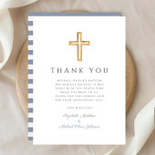 Carte De Remerciements Elégant Dusty Croix Baptême garçon