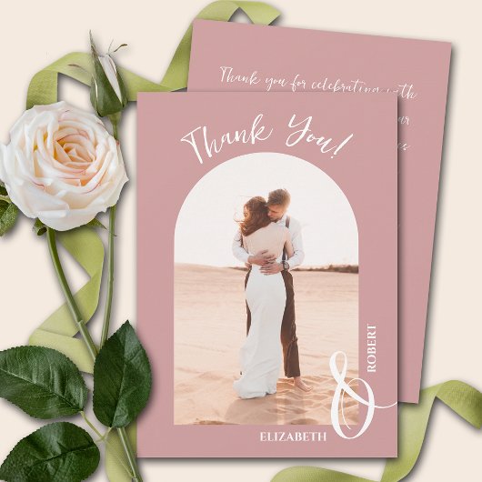 Carte De Remerciements Elegant Dusty Rose Photo Mariage
