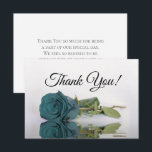 Carte De Remerciements Elegant Dusty Teal Mirrored Rose Simple Wedding<br><div class="desc">These simple cards are a wonderful way to thank your wedding guests for being a part of your special day. The front features a single dusty teal, aqua or turquoise colored rose lying on its side mirrored in a pool of water with elegant script lettering reading "thank you". The back...</div>
