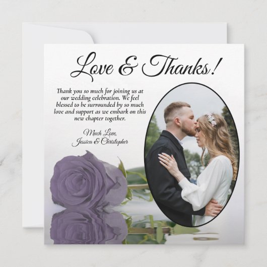 Carte De Remerciements Elégant Dusty violet Rose avec Oval Photo Mariage (Devant)