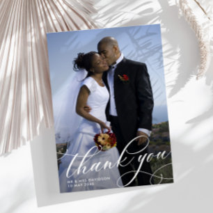 Carte De Remerciements élégant écriture manuscrite unique photo mariage