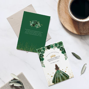 Carte De Remerciements Élégant Émeraude Quinceañera Floral Faux Feuille