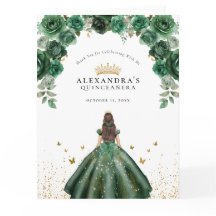 Élégant Émeraude Quinceañera Floral Faux Feuille