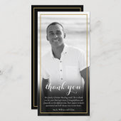 Carte De Remerciements Élégant enterrement noir et blanc Script photo (Devant / Derrière)