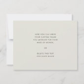 Carte De Remerciements Élégant et moderne Sage vert Maid of Honor (Dos)