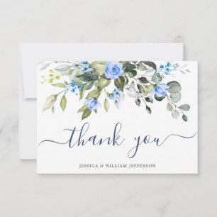 Carte De Remerciements Elegant Eucalyptus Blue Roses Greenery